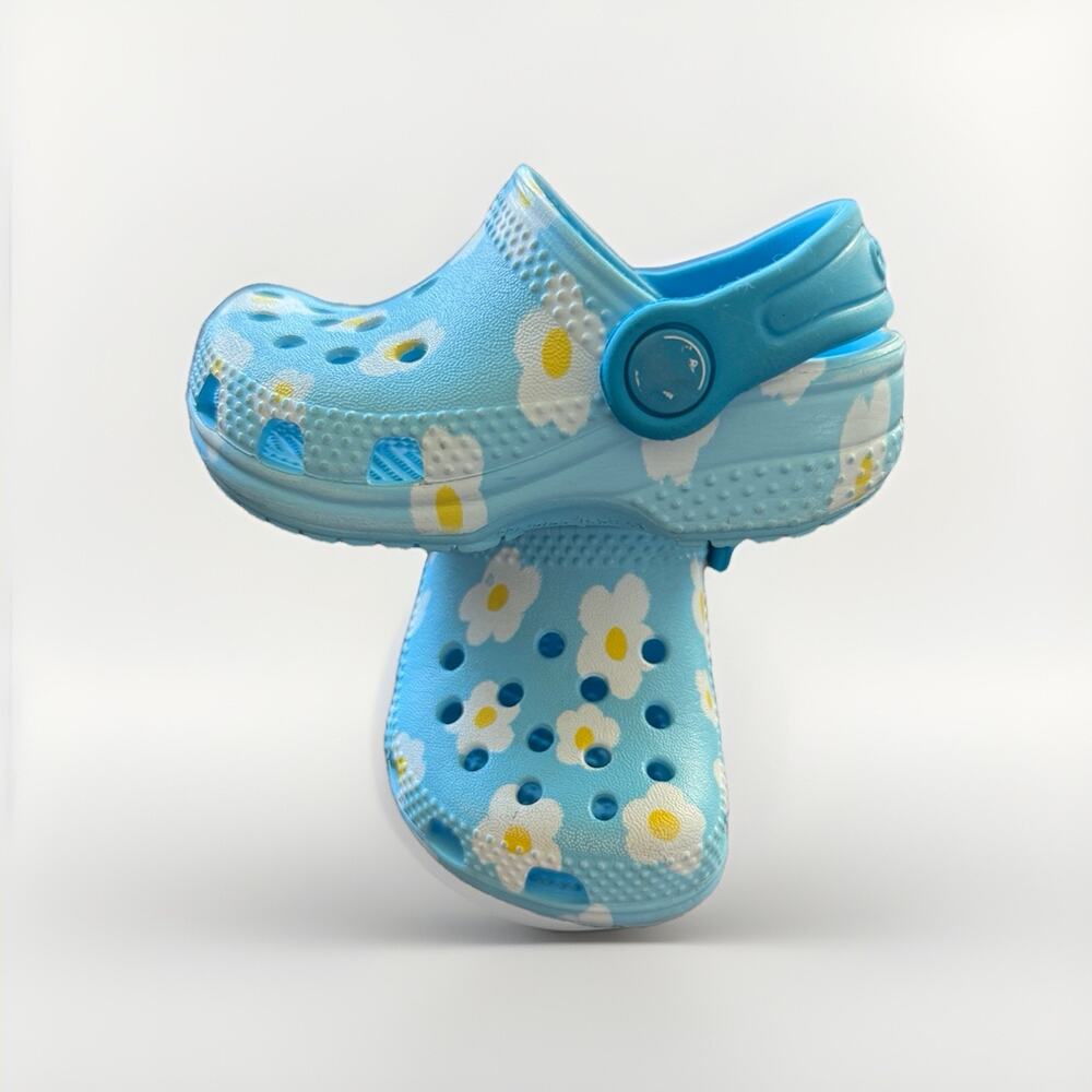 Crocs Classic Daisy Clogs Toddler C2 C3 Blue Tinted Glass Floral Slip On - Picture 2 of 8